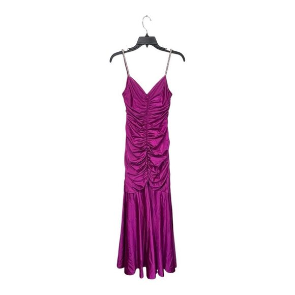 NWOT Xscape | Pink Satin Embellish Strap Long Formal Cocktail And Party Dress 4 - Picture 4 of 13